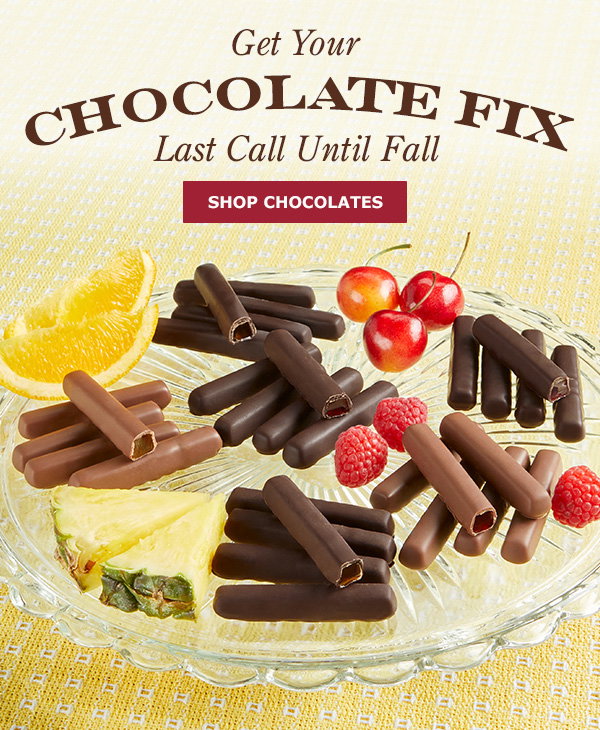 Get Your Chocolate Fix. Last Call Until Fall. Shop Chocolates. Chocolate Jelly Sticks