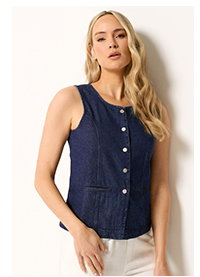 LTS Tall Indigo Blue Denim Waistcoat