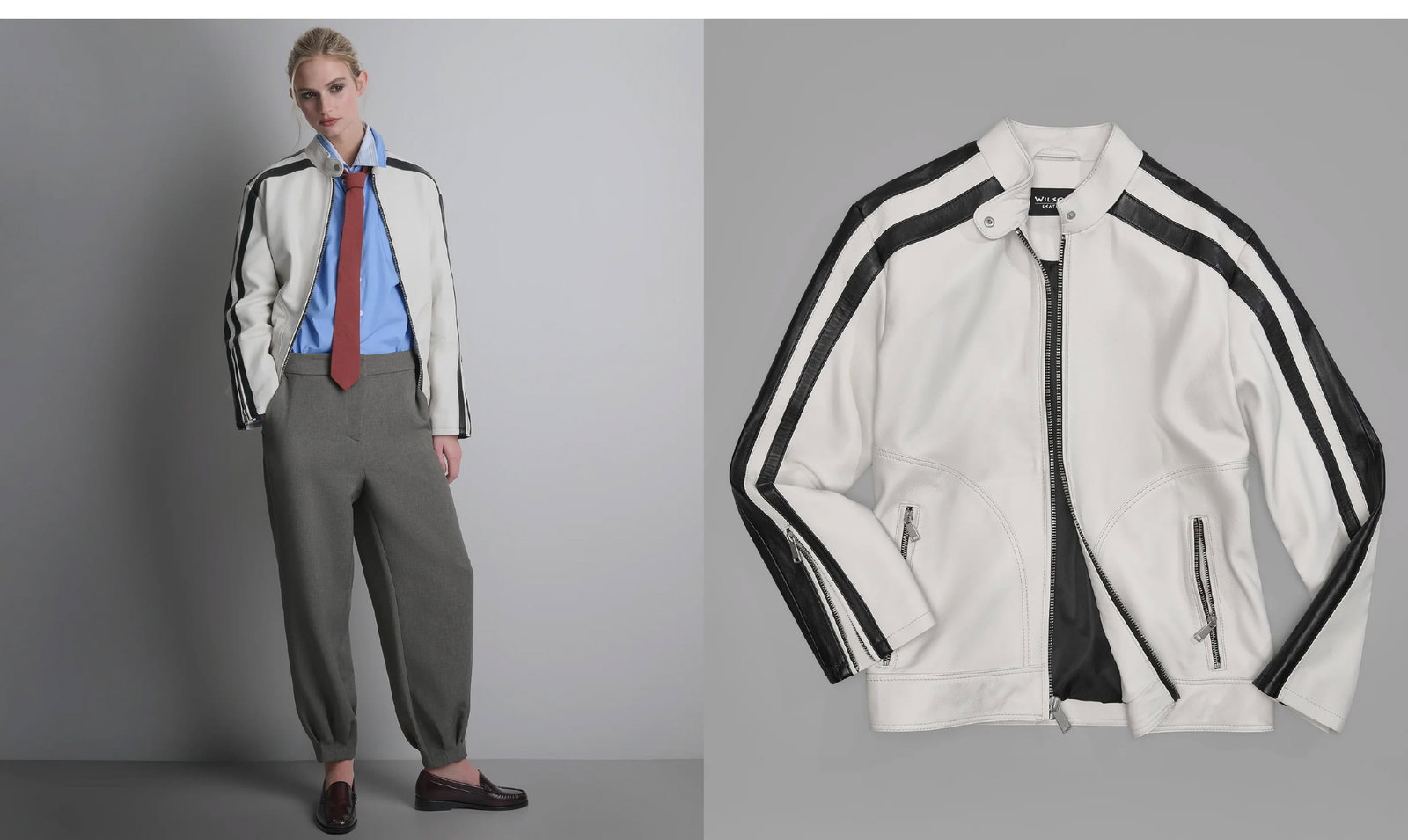 Gianna Leather Striped Racer Jacket