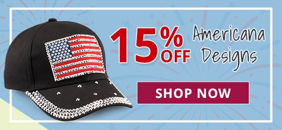 An image promoting 15% off the americana collection of patriot products at Potpourri!