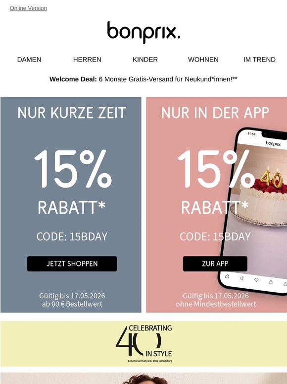 Nur noch heute ⏳ 15% Rabatt für Dich ✨