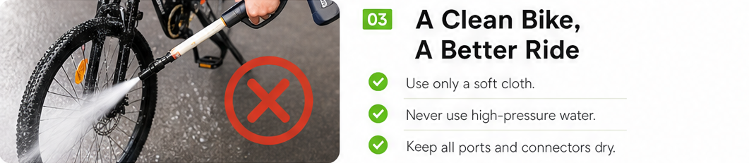Avoid high-pressure bike washing