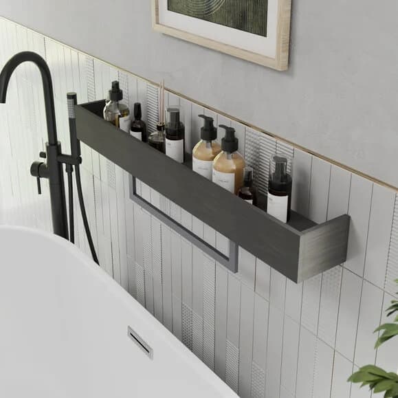 Vitusso Idro Grey Wall Hung Bathroom Shelf with Rail