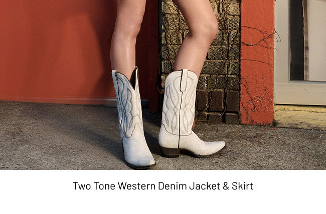 Two Tone Western Denim Jacket & Skirt