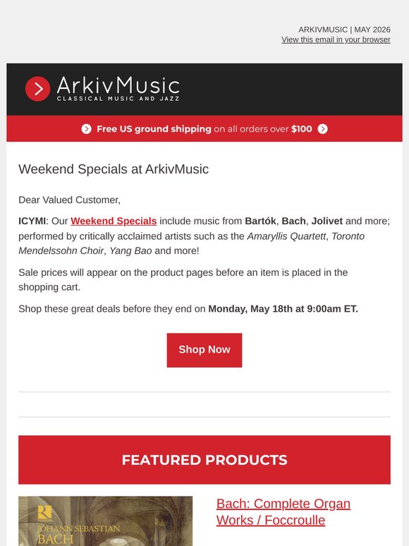 ICYMI: Weekend Specials at ArkivMusic