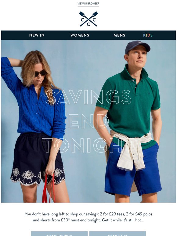 ENDS TONIGHT | 2 for £29 tees & 2 for £49 polos