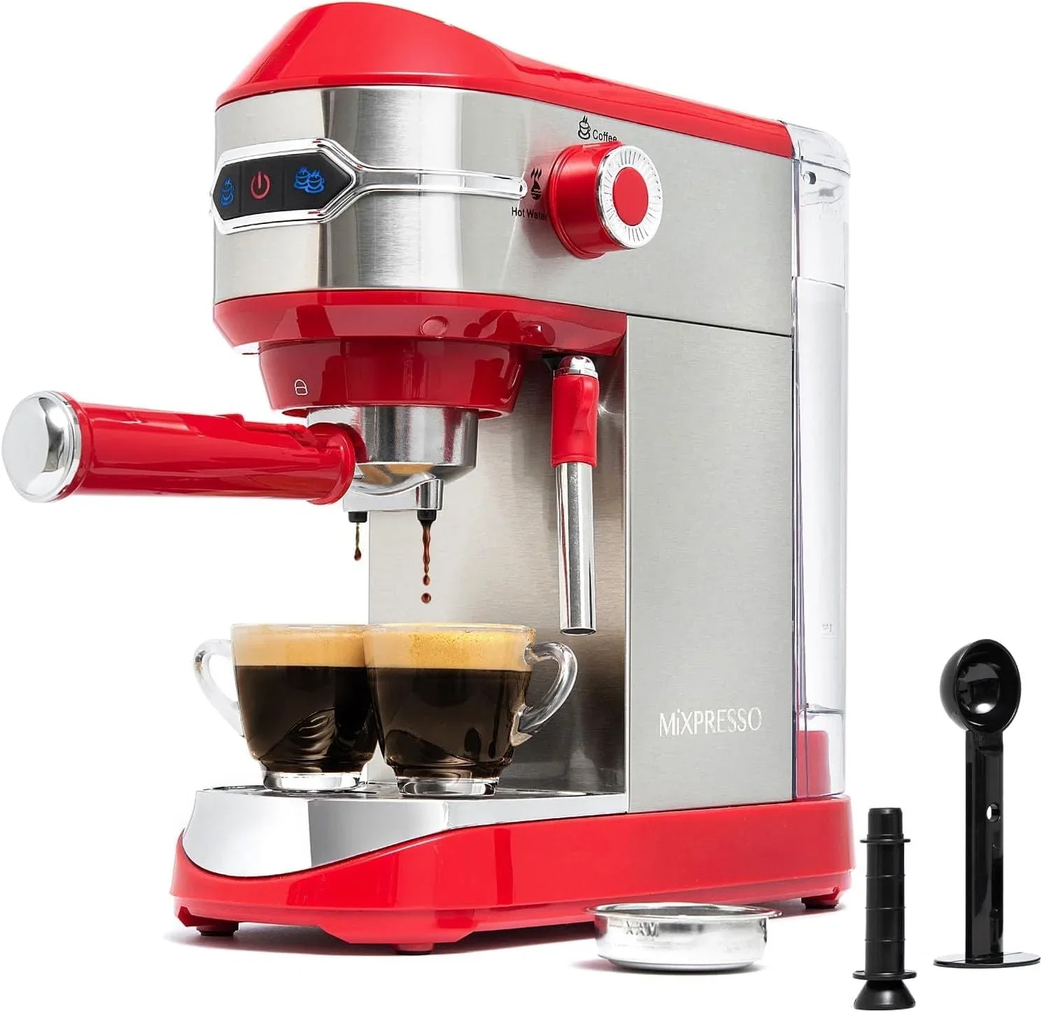Image of Mixpresso 15-Bar Automatic Espresso Machine with Milk Frother, 37 Oz, Red