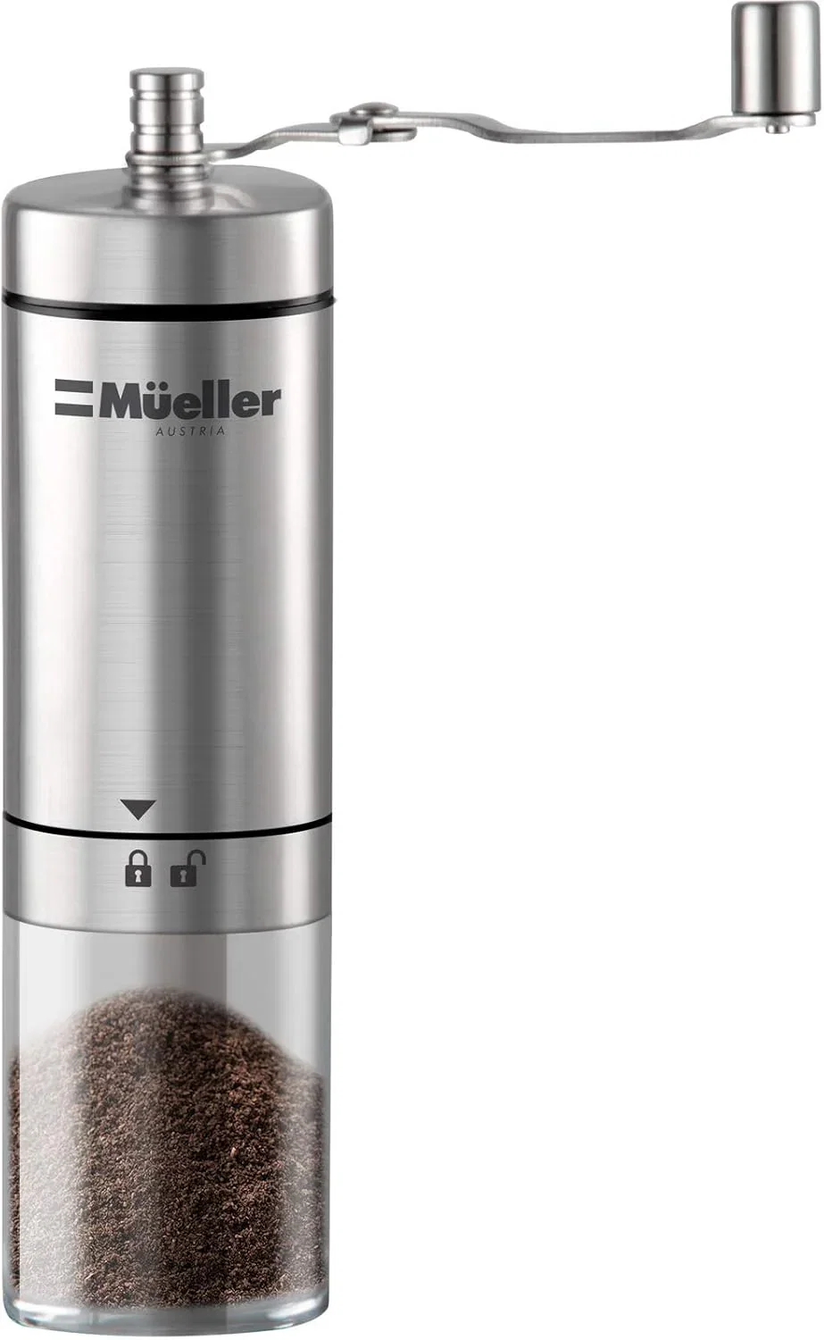 Image of Mueller Manual Coffee Grinder Adjustable Ceramic Conical Burr Mill, Whole Bean Heavy Duty Burr Coffee Grinder for French Press/Turkish Brew, Brushed Stainless Steel Coffee Bean Grinder
