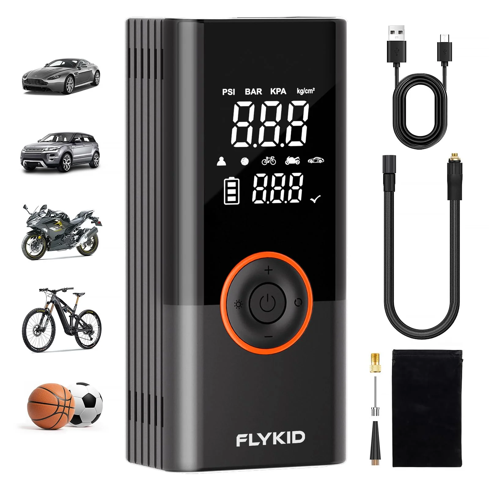 Image of FLYKID Tire Inflator Portable Air Compressor - 150PSI Digital Air Pump for Car Tires, Fast Inflation for SUV/Truck/Bicycle, LED Light, Rechargeable Battery - Roadside Emergency & Outdoor Use