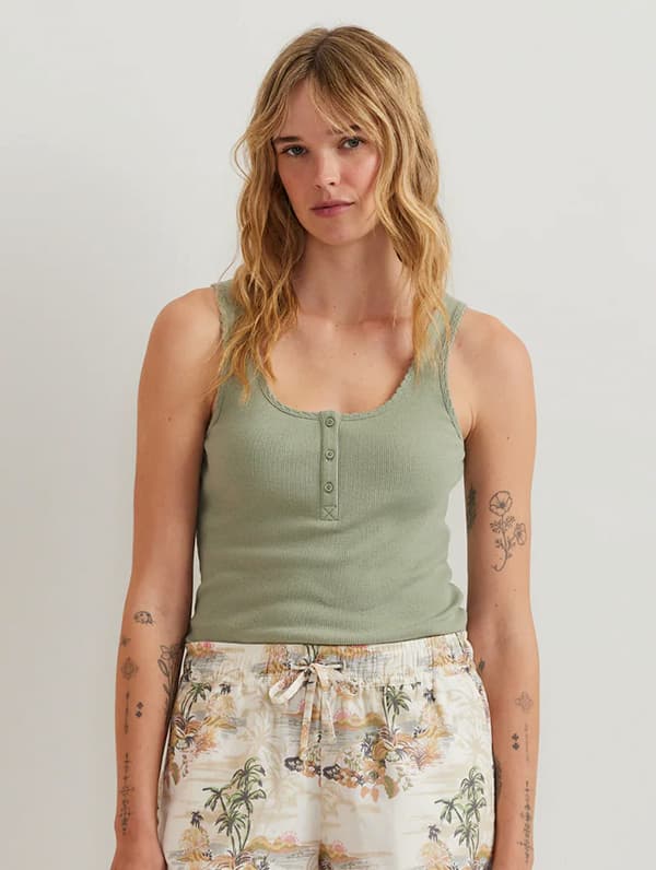 Women's Ribbed Henley Tank