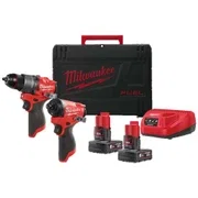 Milwaukee M12 FPP2A2-602X 2 Piece 12V FUEL Brushless Power Tool Kit, 2x 6.0Ah Batteries, Charger & Case