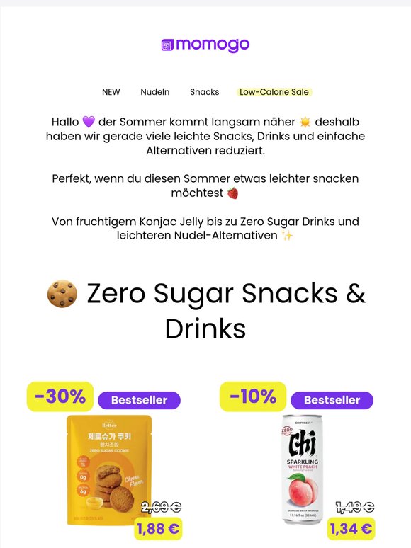 Bis zu -30% ☀️ Sale auf leichte Snacks & Drinks