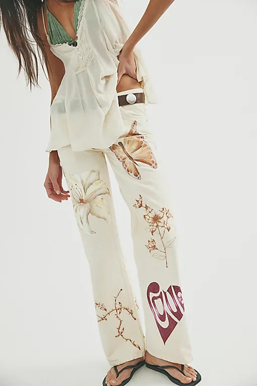 FP x Juliet Johnstone Hand Painted Tennessee Low Rise Boyfriend Jeans