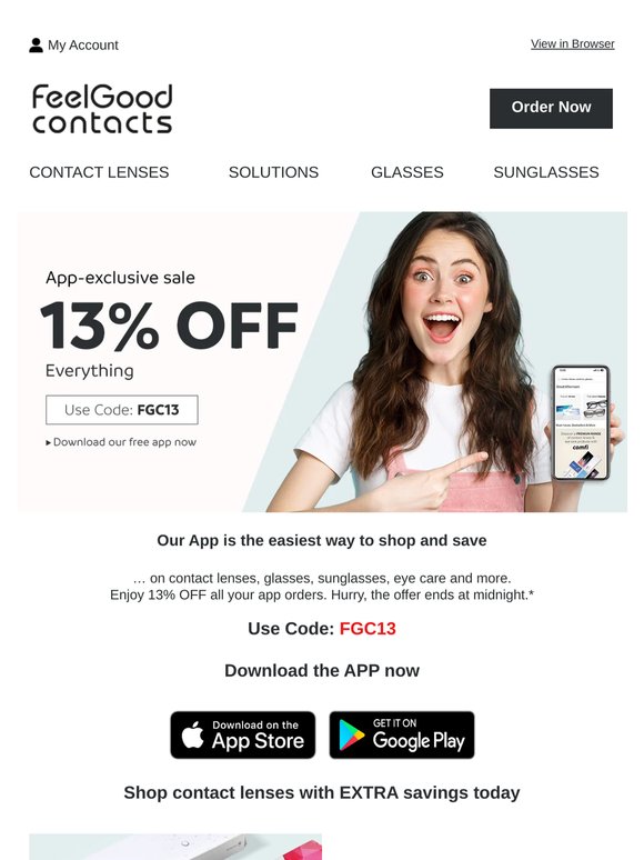13% OFF contact lenses and more