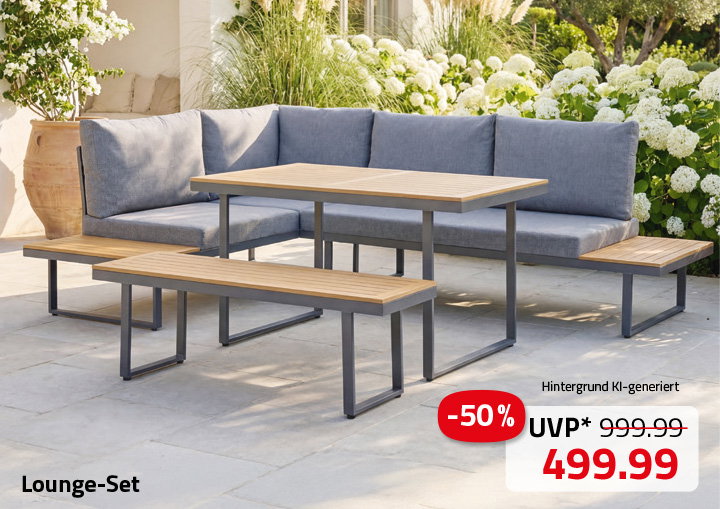 4-teiliges Garten-Loungeset - grau-holzfarben - mit Kissen