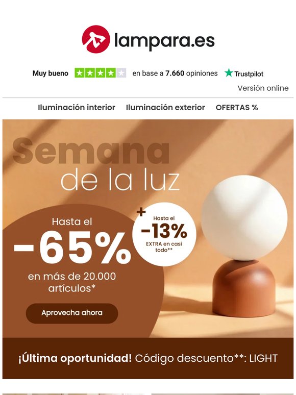 Semana de la luz: hasta un -65% en más de 20.000 artículos🌞