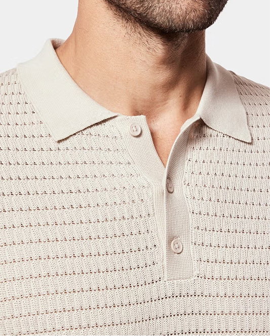 Light Taupe Honeycomb Knit Polo Shirt