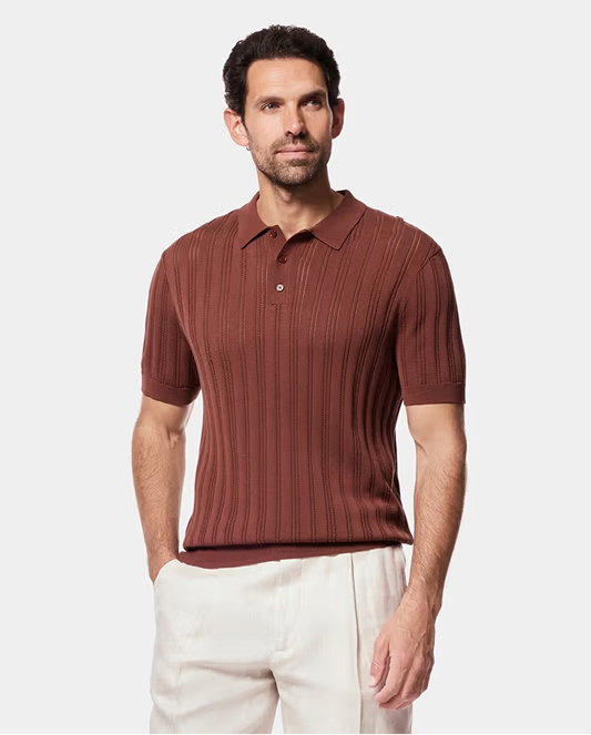 Tobacco Pointelle Stripe Polo Shirt