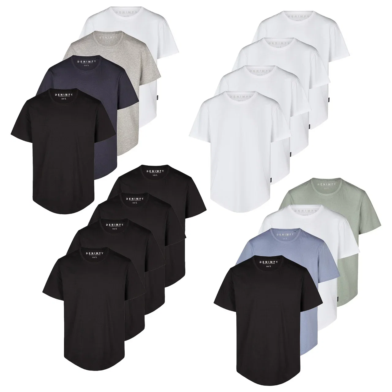 Image of DENIMFY Tshirt Herren lang geschnitten Set 100% Baumwolle Regular Fit DFPaco 4er Pack