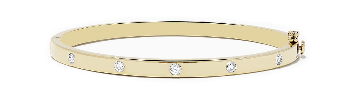 D'Oro 14k Yellow Gold Bezel Set Diamond Bangle 0.35 TCW