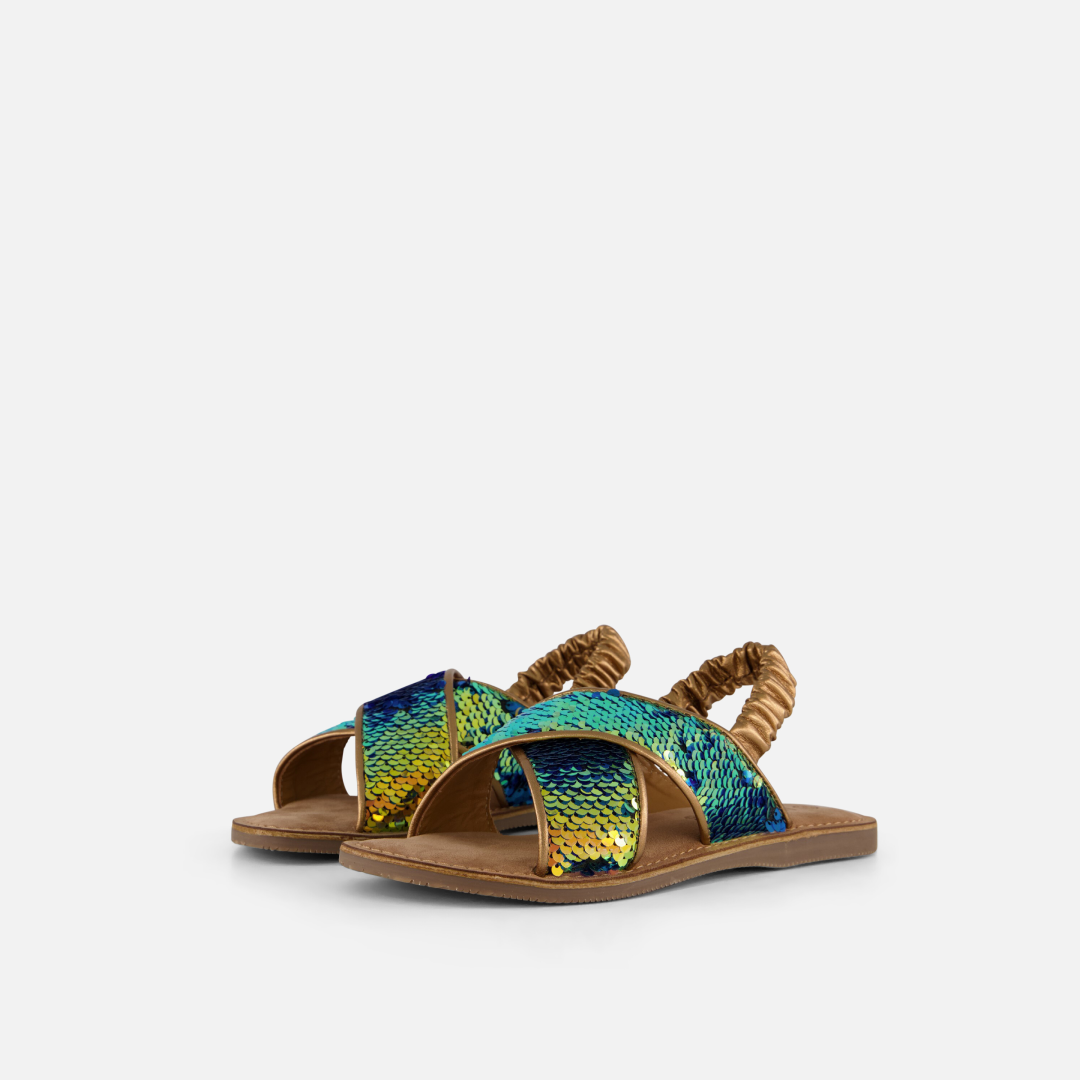 Muyters Pailetten Sandalen goud Leer