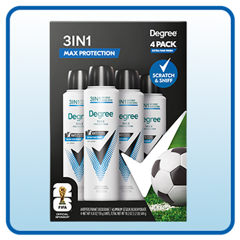 Degree Men's Max Protection 3 in 1 Fresh Dry Spray, 4.8 oz, 4-Pack