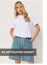 LTS Tall Light Blue Acid Wash Pull On Denim Cotton Jorts