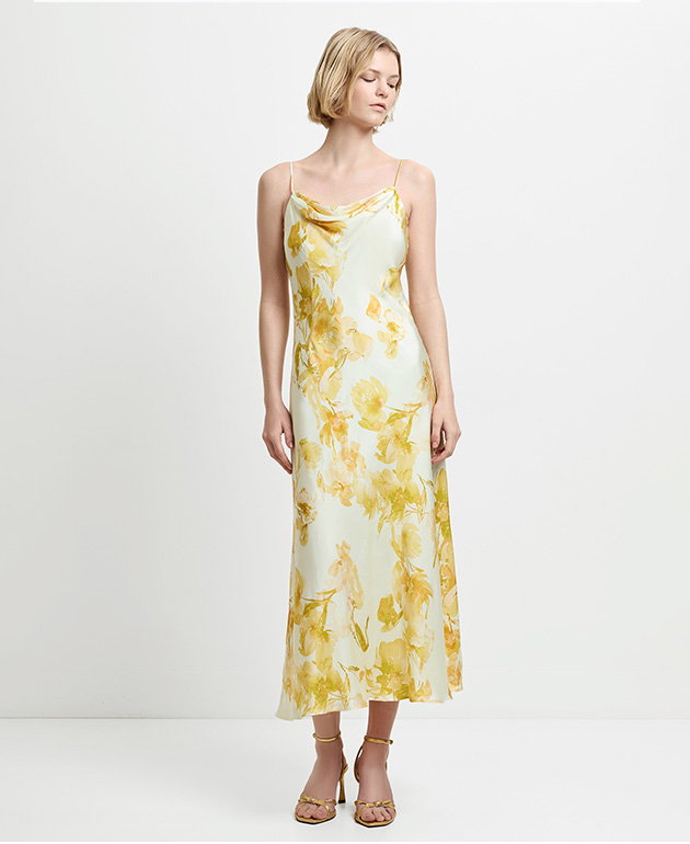 Oona Satin Sophie Fleur Cowl Neck Dress