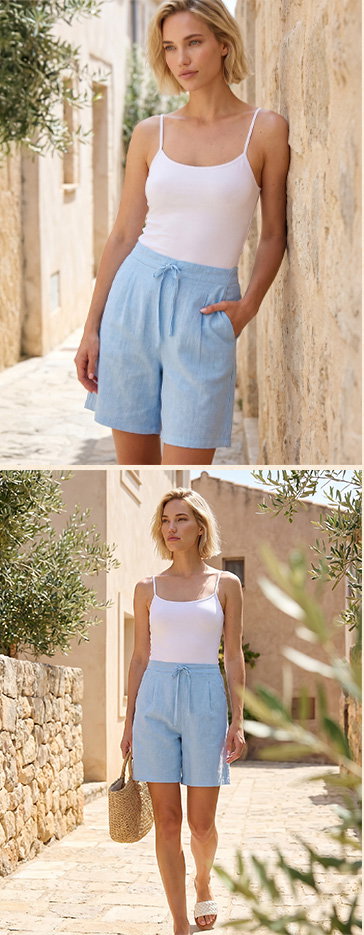 Blue Textured Bermuda Short