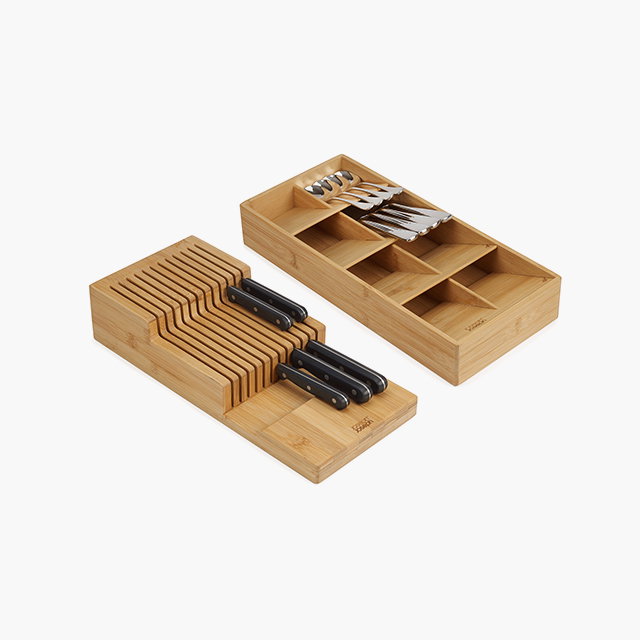 2-piece DrawerStore™ Bamboo Large Cutlery & Knife Organizer Set