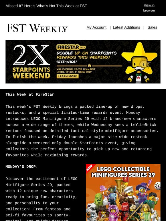 🔥⭐ FST Weekly: New Minifigures, Tactical Restocks & Double StarPoints Weekend