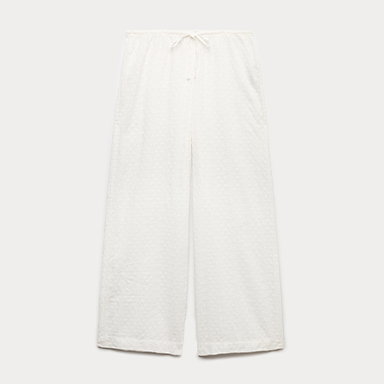 Pure Cotton Broderie Pyjama Bottoms in White