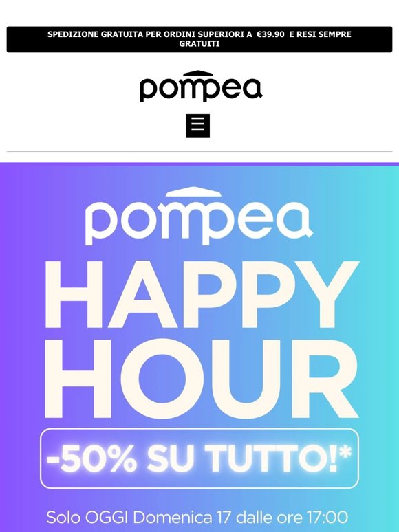 Happy Hour è iniziato: fino al -50% sul totale carrello scontato 🛒