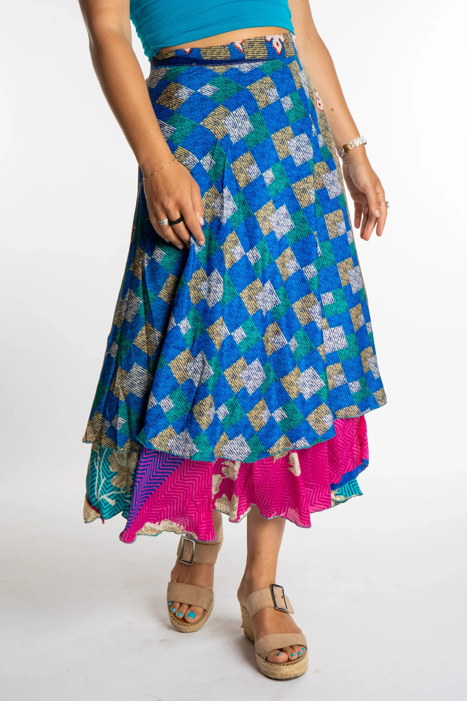 Image of Long Sari Silk Wrap Skirt