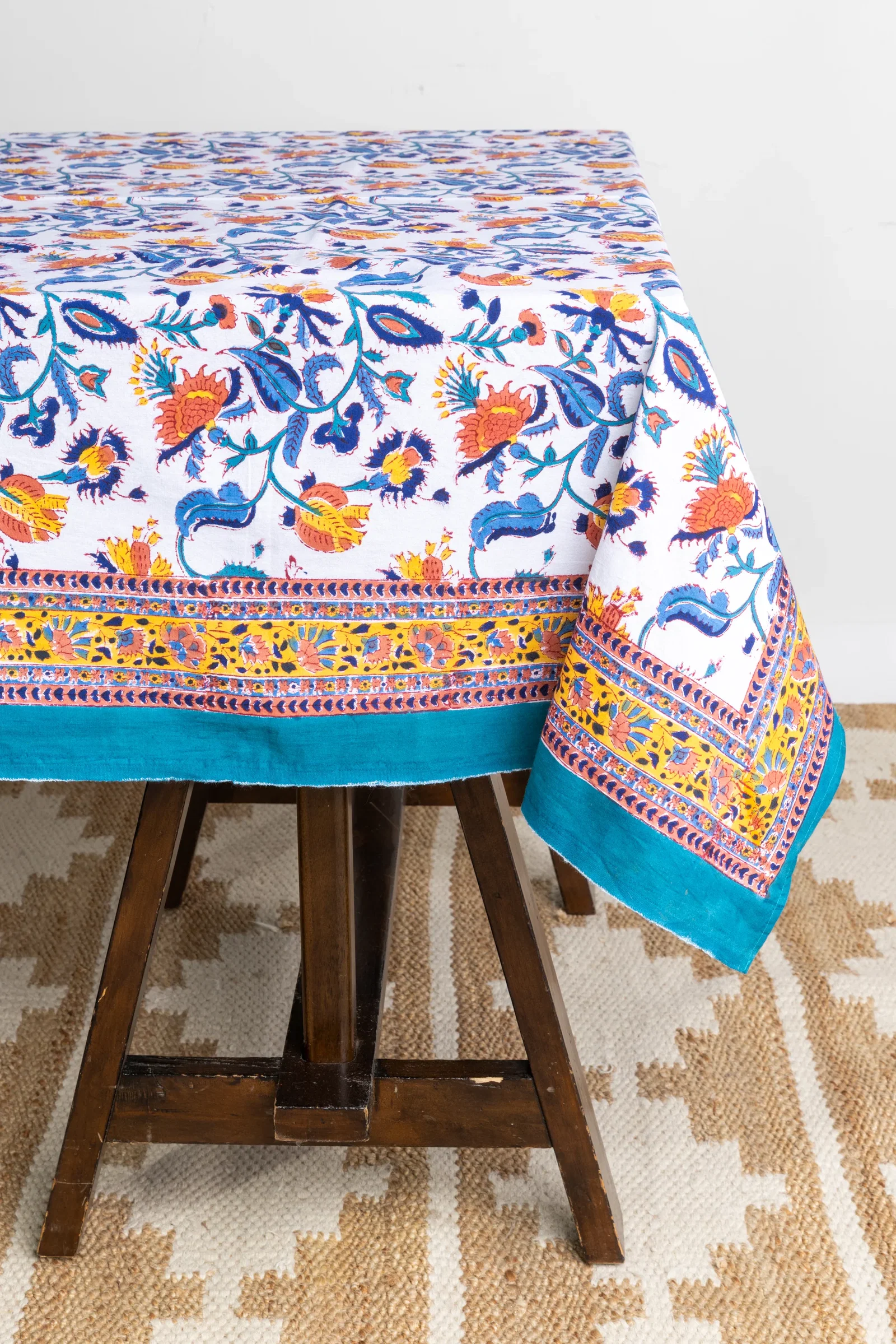 Image of Block Print Floral Tablecloth