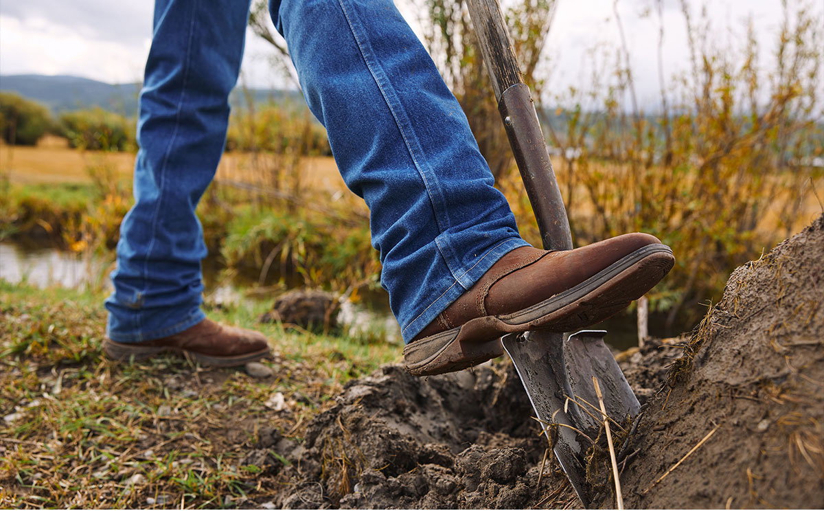 Work boots in the mud