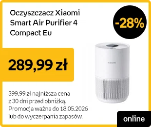 Oczyszczacz Xiaomi Smart Air Purifier 4 Compact Eu -28% | 289,99 zł | 399,99 zł najniższa cena z 30 dni przed obniżką. Promocja ważna do 18.05.2026 lub do wyczepania zapasów | online