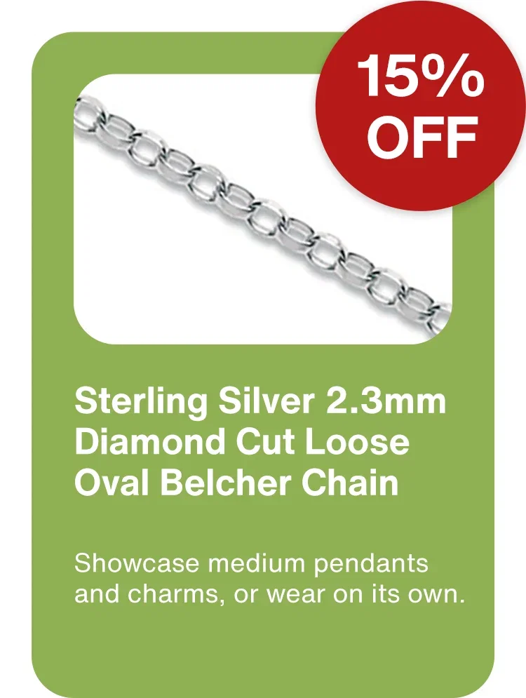 15% OFF Sterling Silver 2.3mm Diamond Cut Loose Oval Belcher Chain