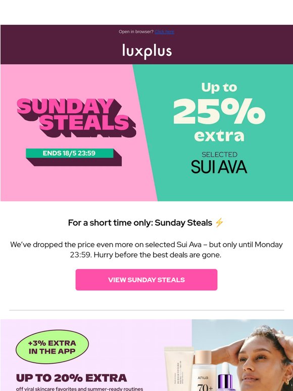 Sunday Steals ⚡️ Save extra on selected Sui Ava – ends tomorrow