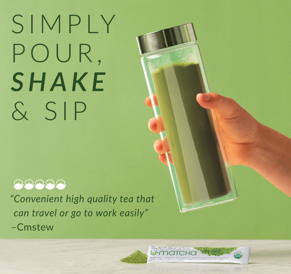 Simply Pour, Shake & Sip. "Convenient high quality tea that can travel or go to work easily" - Cmstew