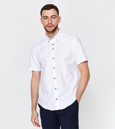 Tailored Fit Monaco Natural Stretch Royal Oxford Short Sleeve Shirt