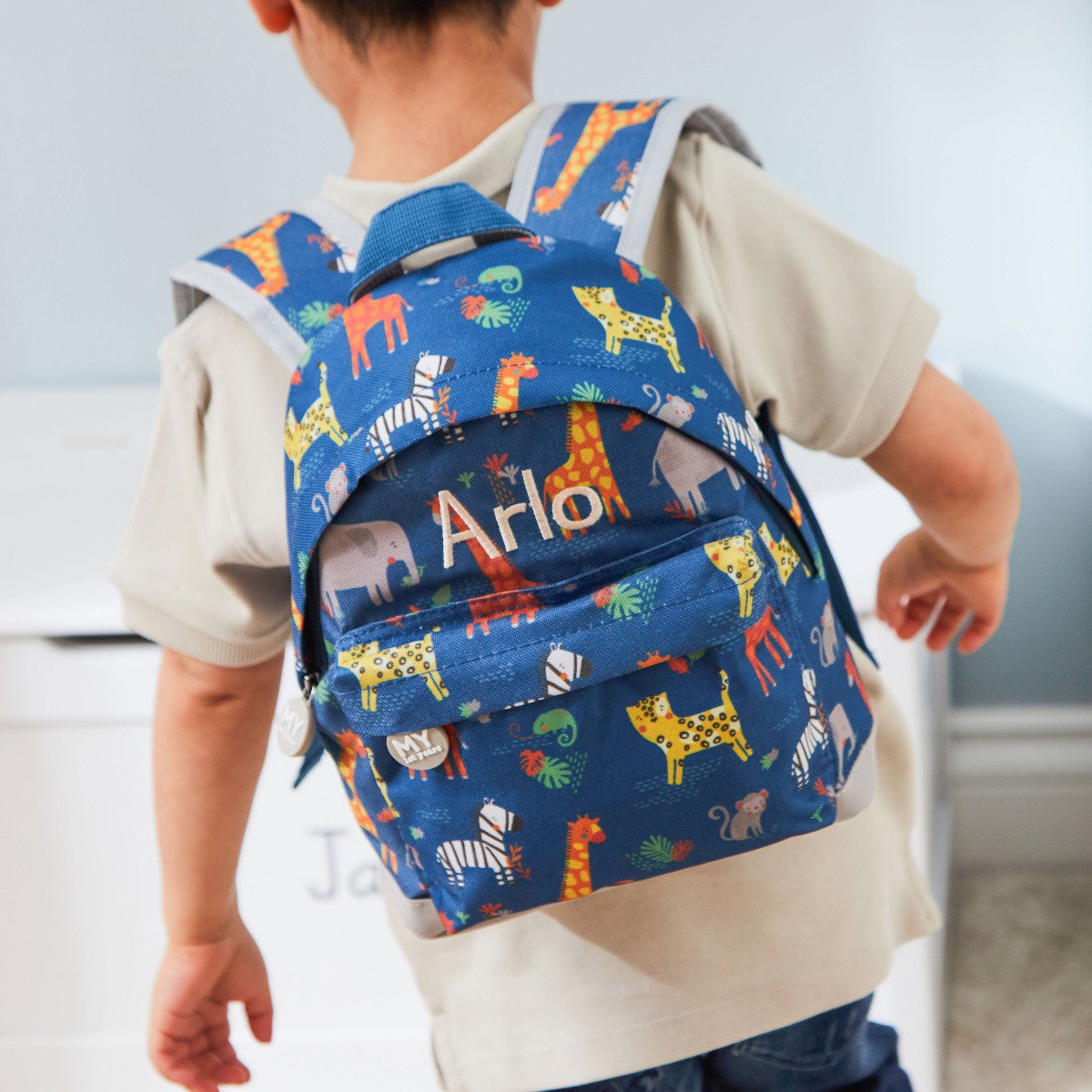 Image of Personalised Navy Safari Print Classic Mini Backpack