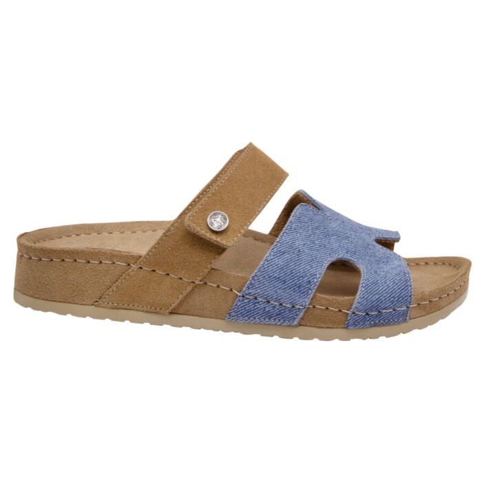 Mubb Pantolette mit Memory-Fussbett blau-beige