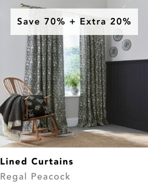 Burleigh x Bedeck of Belfast Regal Peacock Lined Curtains in Charcoal/White