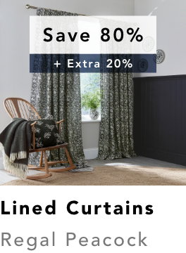 Burleigh x Bedeck of Belfast Regal Peacock Lined Curtains in Charcoal/White