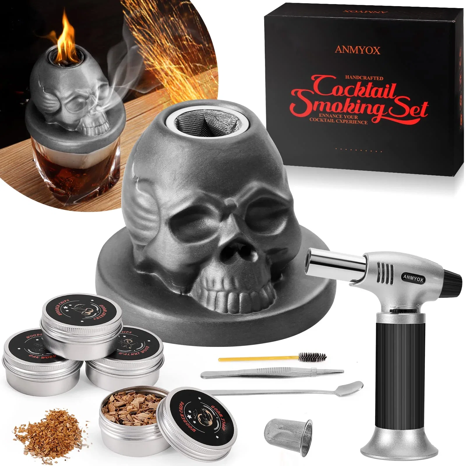 Cocktail Smoker Kit with Torch – Skull Whiskey Smoker Infuser Gift Set