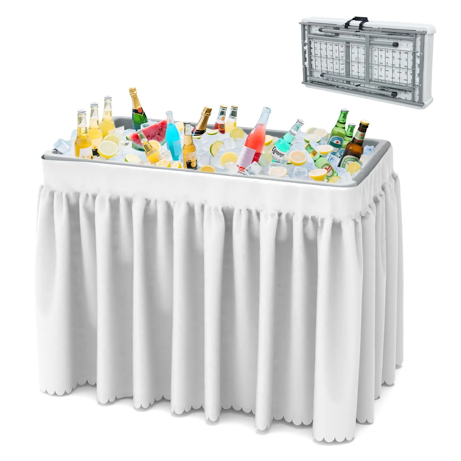 Folding Ice Cooler Table – Portable Beverage Cooling Bar with Drain Hose