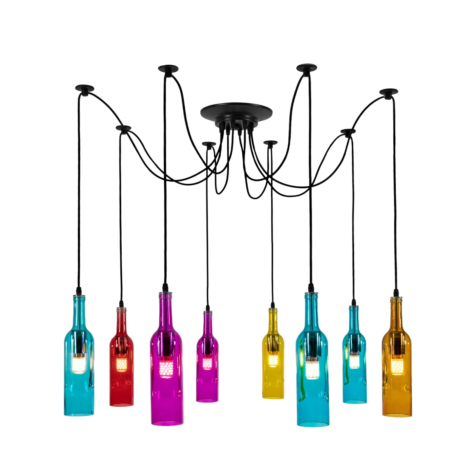 Colorful Beer Bottle Chandelier – 8 Head Glass Ceiling Light Fixture
