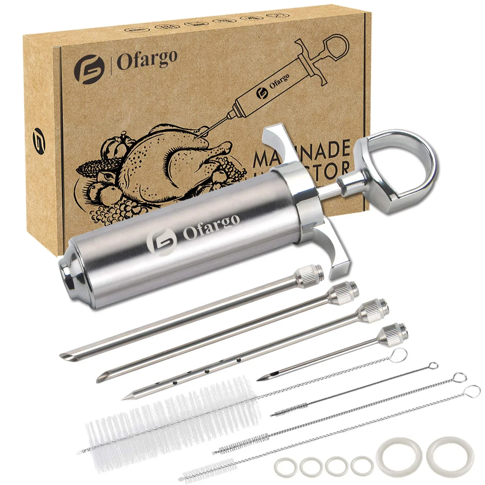 Stainless Steel Meat Injector Syringe Kit – BBQ Marinade Injector with 4 Needles