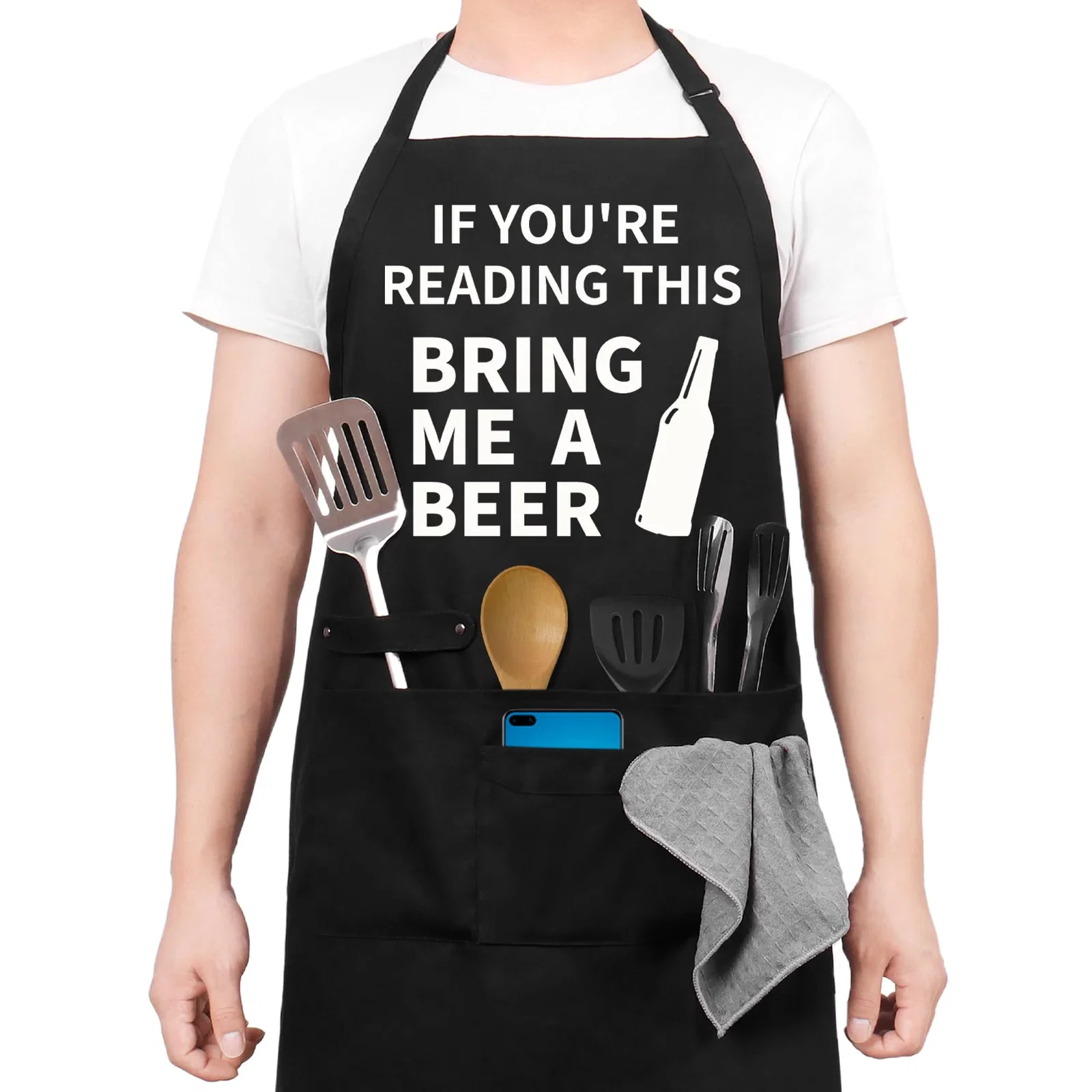Binggle Funny Cooking Chef Apron with Pockets – BBQ Kitchen Apron (Beer Design)